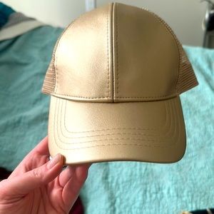 Gold vegan leather front baseball cap.